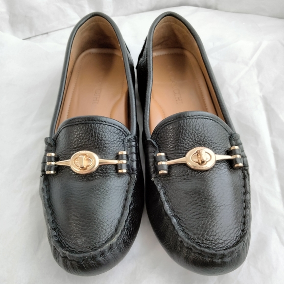 Coach Black Pebbled Leather Arlene Turn Lock Loafer Flats Size 6B - Picture 15 of 16